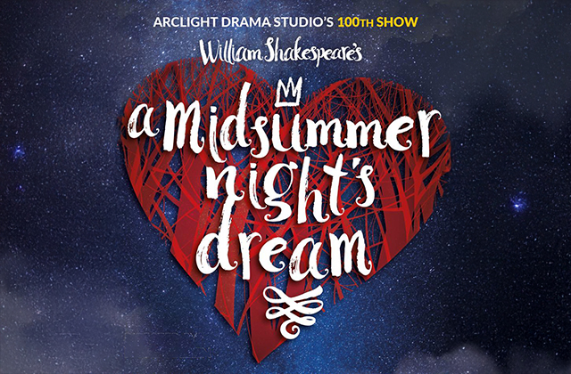 A stylised red heart in front of a dark blue starry night sky, with the title of the show in white over laid.