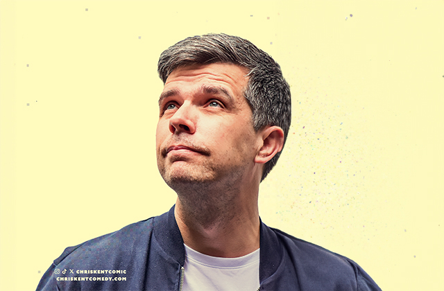 Head shot of Chris Kent looking off to the left with a bright yellow background